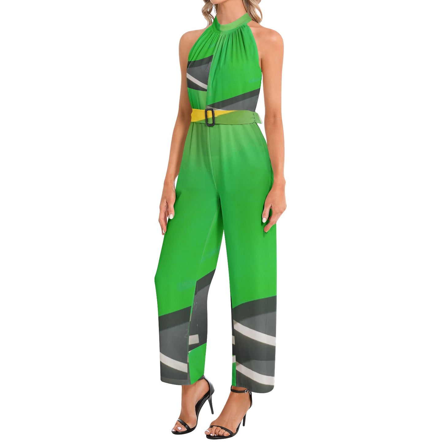 Halter Neck Buckle Belted Jumpsuit