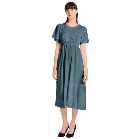 Short Sleeve Shirred Waist Midi Dress