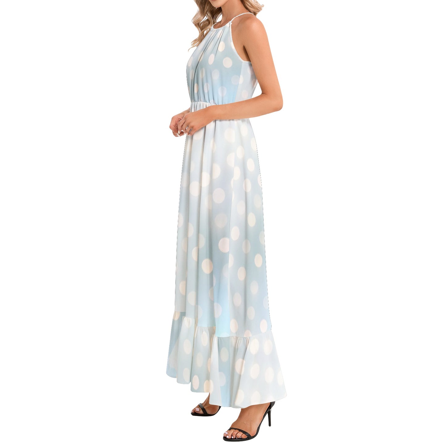 Ruffle Hem Halter Neck Maxi Dress