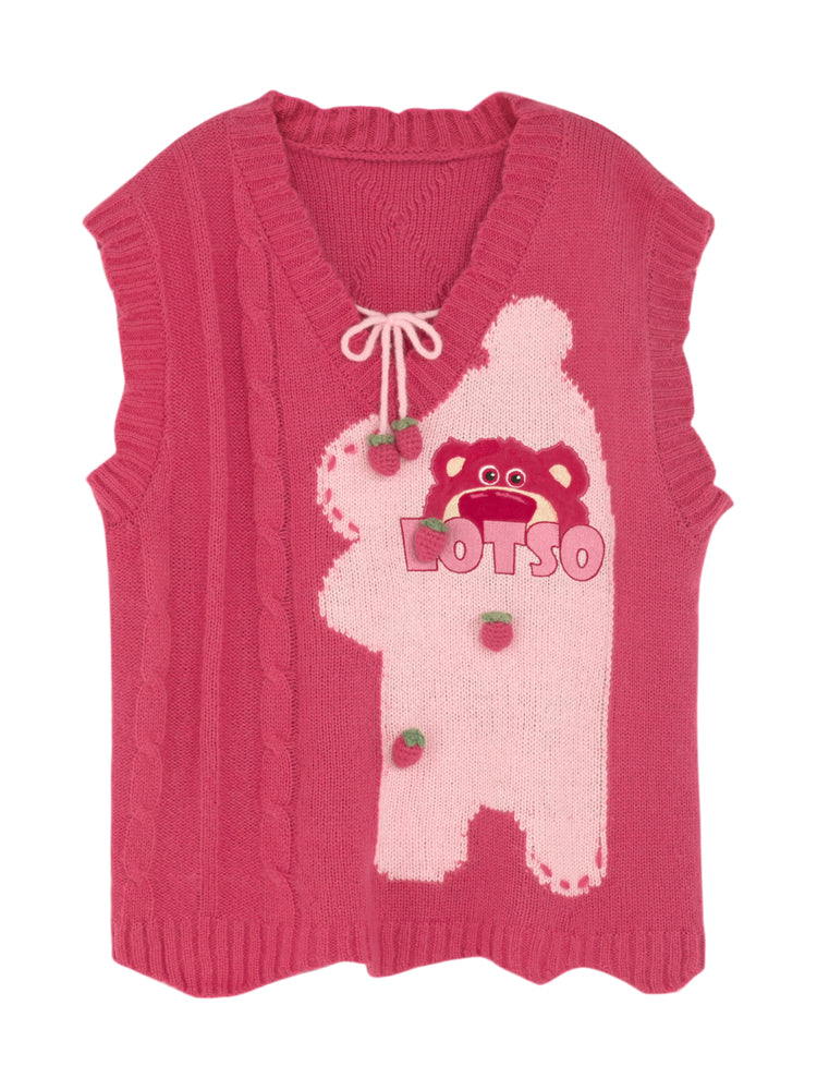 Strawberry Bear Original Mori Girl Tribal Cute Vest Vest Knitted Loose Outer Wear Sweater