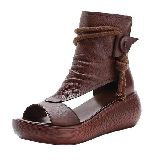 New Summer Cool Boots Platform Leather Wedges Women Sandals