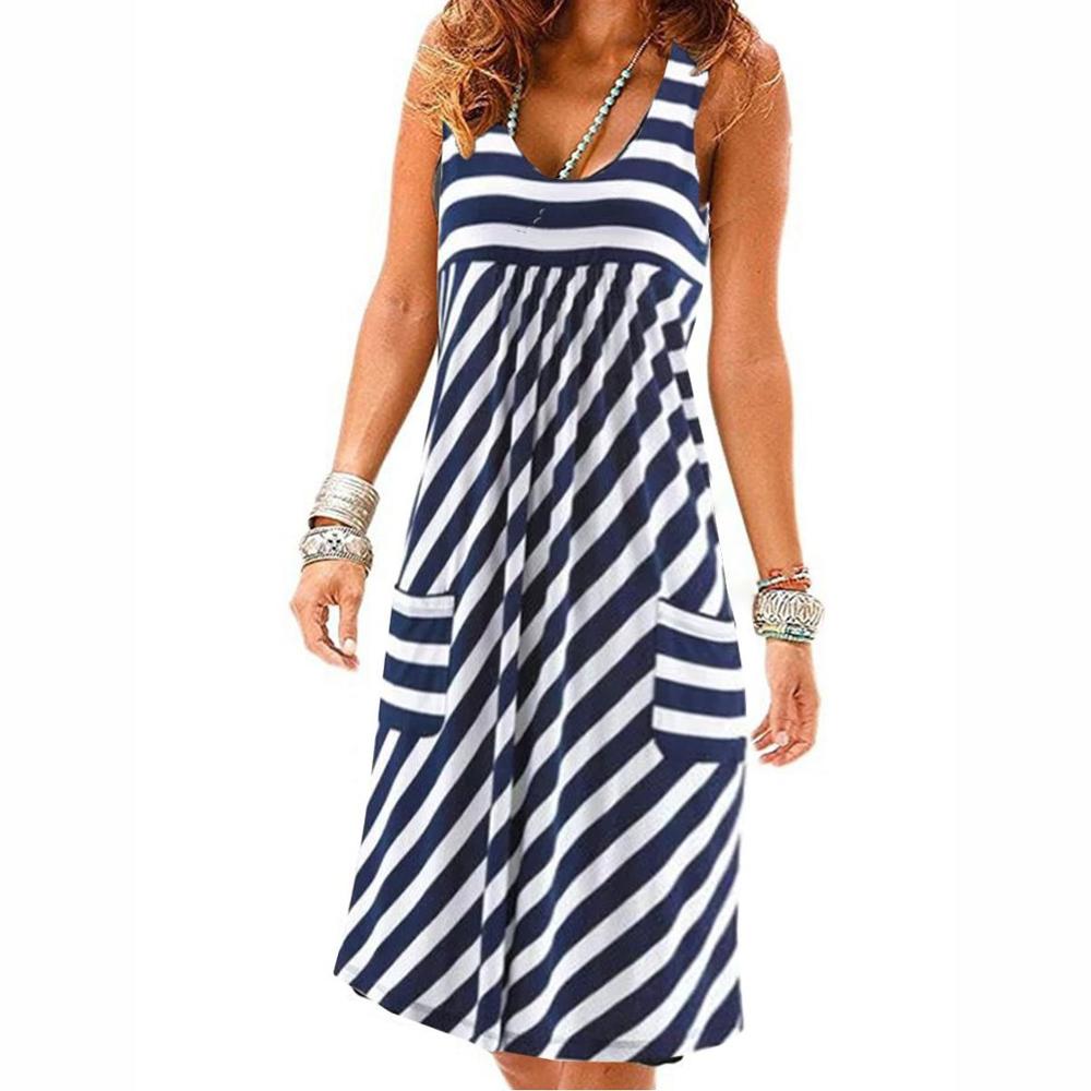 Fashion striped dress large size summer dress  loose simple sleeveless dress women&#39;s clothing