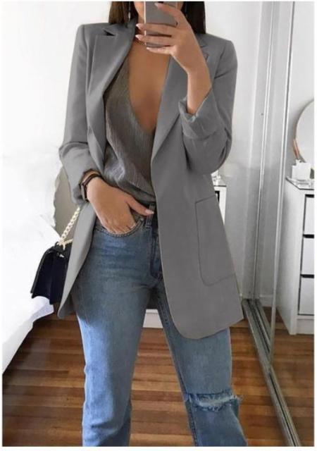 Europe and America fashion lapel slim cardigan temperament suit jacket women