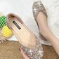 Women's Glitter Crystal Pearl Square Toe Slip On Shallow Cut Ballet Shoes Size 35-40
